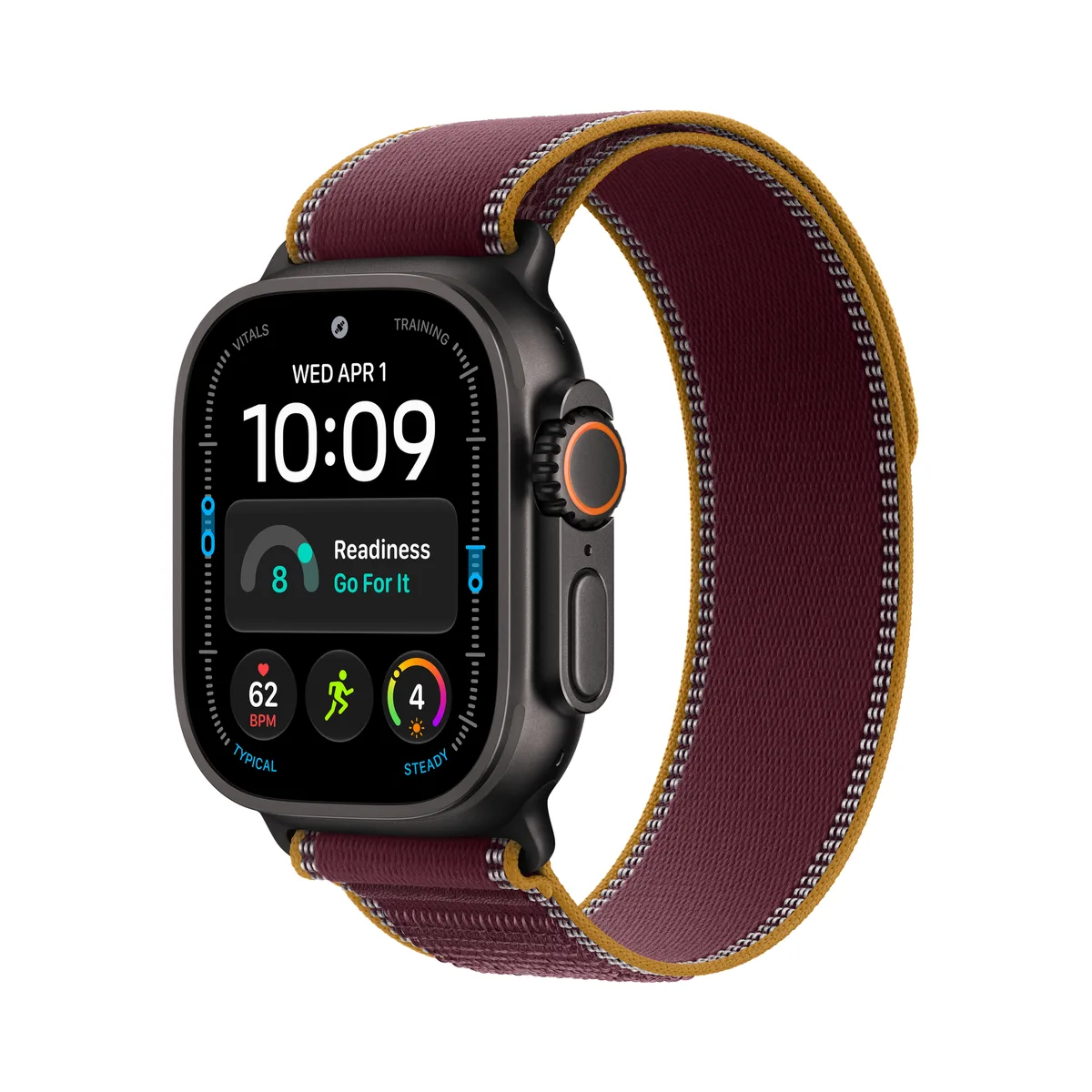 Apple Watch Ultra 4 49mm Black Titanium Case Burgundy Trail Loop M/L