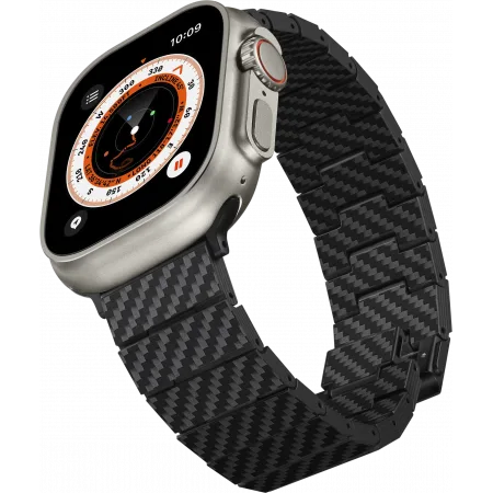 Браслет PITAKA Carbon Fiber Link серия Modern для Apple Watch 38/40/41/42/44/45/49mm, чёрно/серый (полоска)